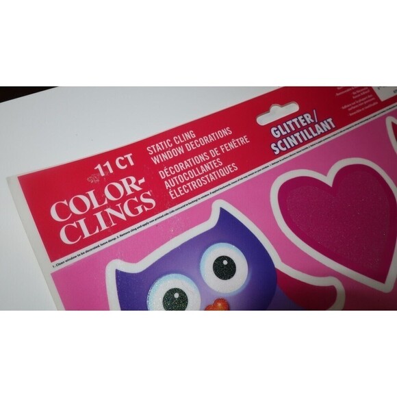 Valentine's Color Clings 11 Ct. Owl Always Love You Heart Glitter Window Decor - Picture 4 of 6